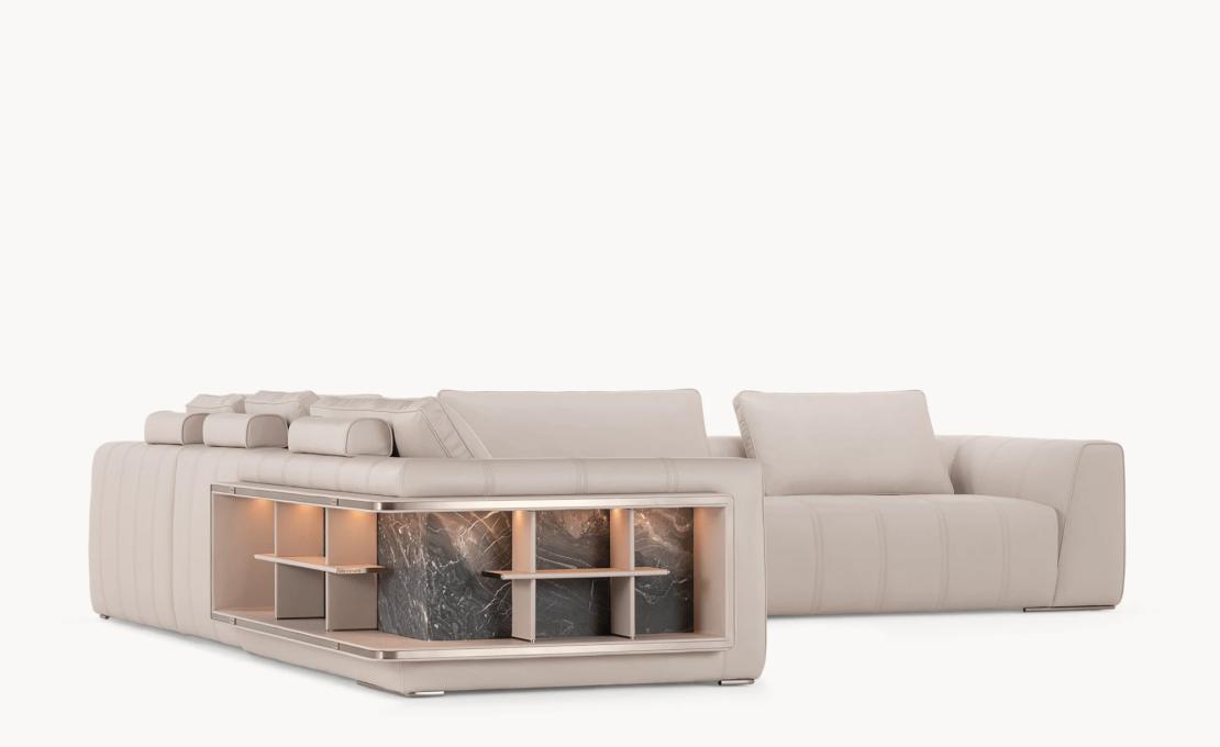 Диван Loving F модульный с кожей и деревом IPE CAVALLI