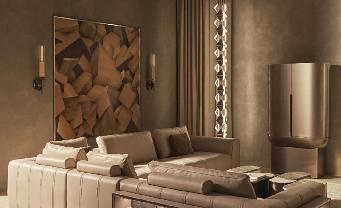 Диван Loving F модульный с кожей и деревом IPE CAVALLI