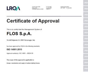 Подтвержденная подлинность – сертификат фабрики Flos