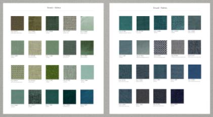 Фотографии образцов отделок и возможных цветов фабрики Alivar