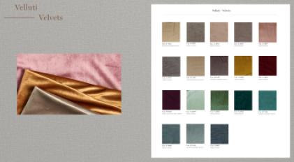 Фотографии образцов отделок и возможных цветов фабрики Alivar